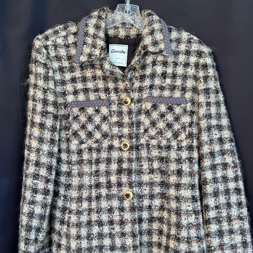 Vtg Corrida Paris Made in France Tweed Plaid Blazer Jacket Womenswear